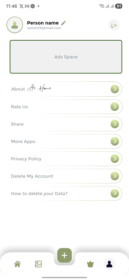Profile settings screen showing Delete My Account option
